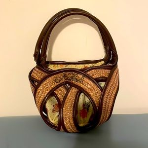 NWOT Small Straw Bag with Accents of Floral And Designs
